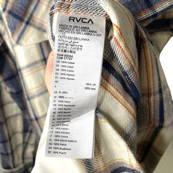 RVCA That’ll Work Flannel Oversized Long Sleeve Shirt in Blue and White Size S - Picture 9 of 15